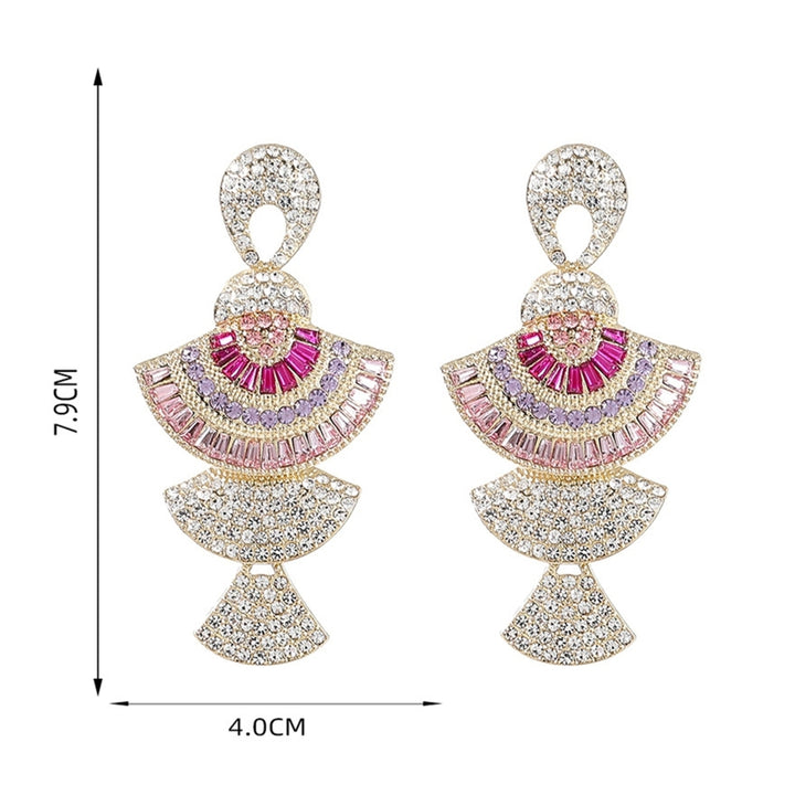 1 Pair Lady Earrings Shiny Rhinestone Inlaid Colorful Fan-shaped Long Dangle Earrings for Banquet Image 6