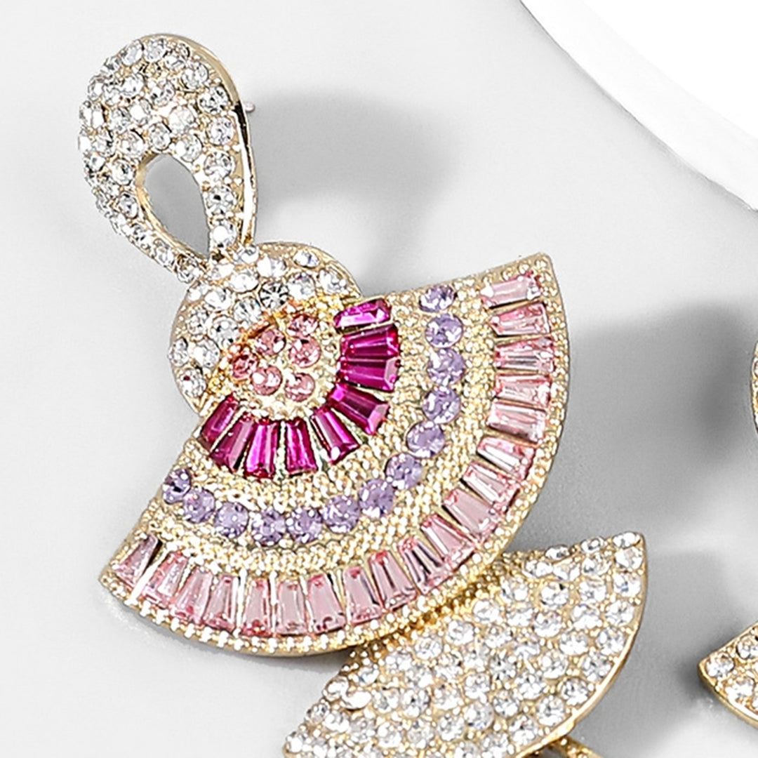 1 Pair Lady Earrings Shiny Rhinestone Inlaid Colorful Fan-shaped Long Dangle Earrings for Banquet Image 10