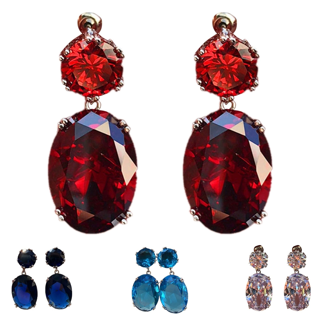 1 Pair Women Earrings Egg-shaped Cubic Zirconia Jewelry Electroplating Long Lasting Dangle Earrings for Banquet Image 7