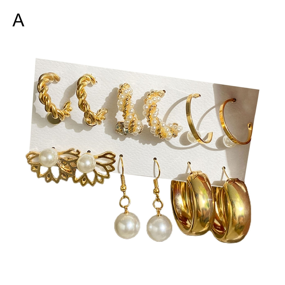 1 Set Piercing Ear Stud Set Irregular Geometric Imitation Pearl Ear Ring Kit for Holiday Image 2