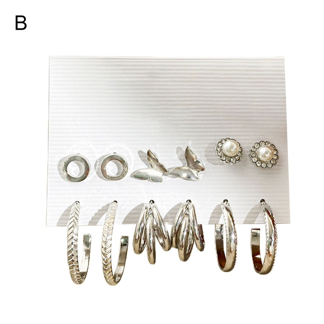 1 Set Piercing Ear Stud Set Irregular Geometric Imitation Pearl Ear Ring Kit for Holiday Image 3