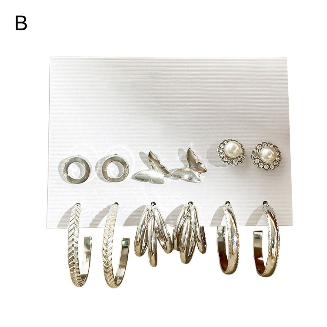 1 Set Piercing Ear Stud Set Irregular Geometric Imitation Pearl Ear Ring Kit for Holiday Image 1