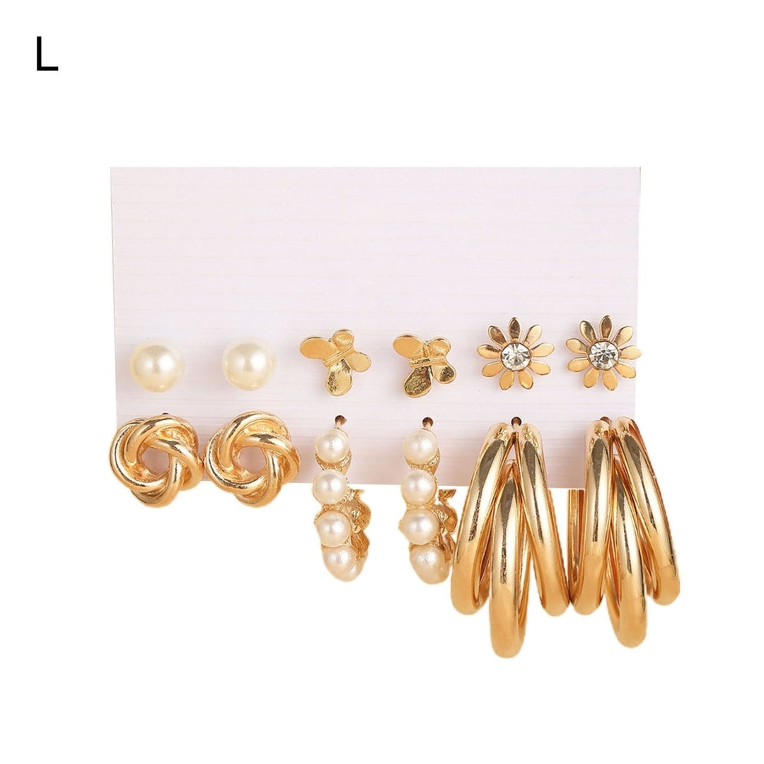 1 Set Piercing Ear Stud Set Irregular Geometric Imitation Pearl Ear Ring Kit for Holiday Image 1