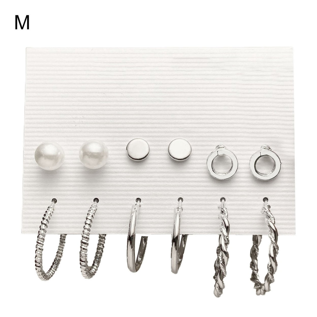 1 Set Piercing Ear Stud Set Irregular Geometric Imitation Pearl Ear Ring Kit for Holiday Image 1