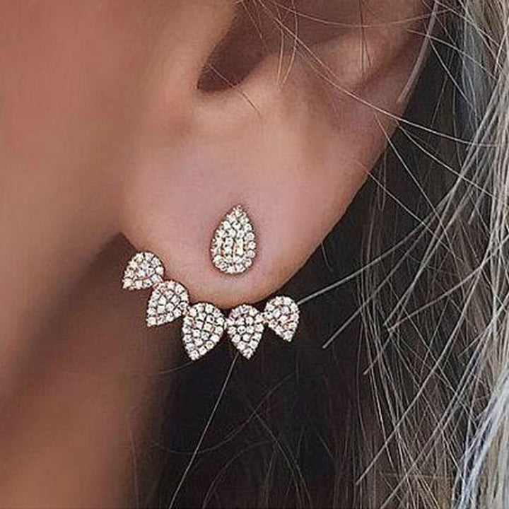 1 Pair Piercing Charming Women Earrings Front Rear Hanging Type Water Drop Rhinestone Ear Studs Jewelry Accessory Image 4