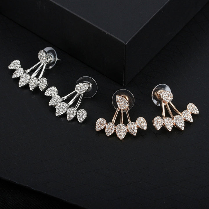 1 Pair Piercing Charming Women Earrings Front Rear Hanging Type Water Drop Rhinestone Ear Studs Jewelry Accessory Image 11