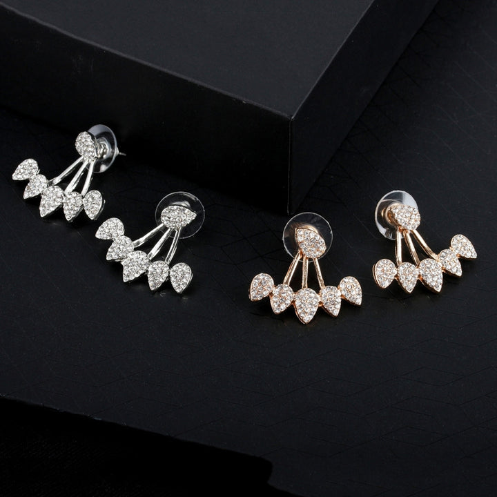 1 Pair Piercing Charming Women Earrings Front Rear Hanging Type Water Drop Rhinestone Ear Studs Jewelry Accessory Image 12