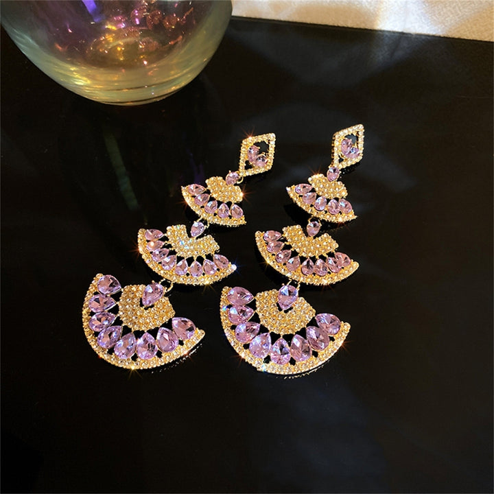 1 Pair Lady Dangle Earrings Rhinestone Multi-layer Shiny Fan-shaped Long Dangle Earrings for Gift Image 10