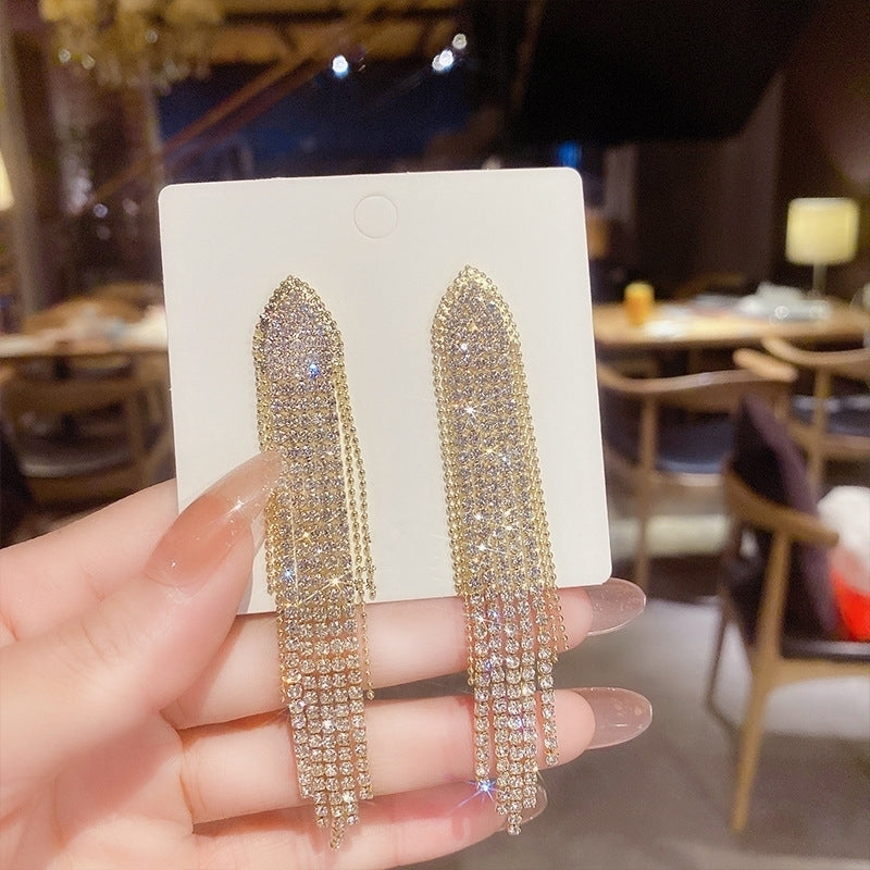 1 Pair Women Earrings Shiny Rhinestone Tassel All Match Dangle Earrings for Gift Image 7