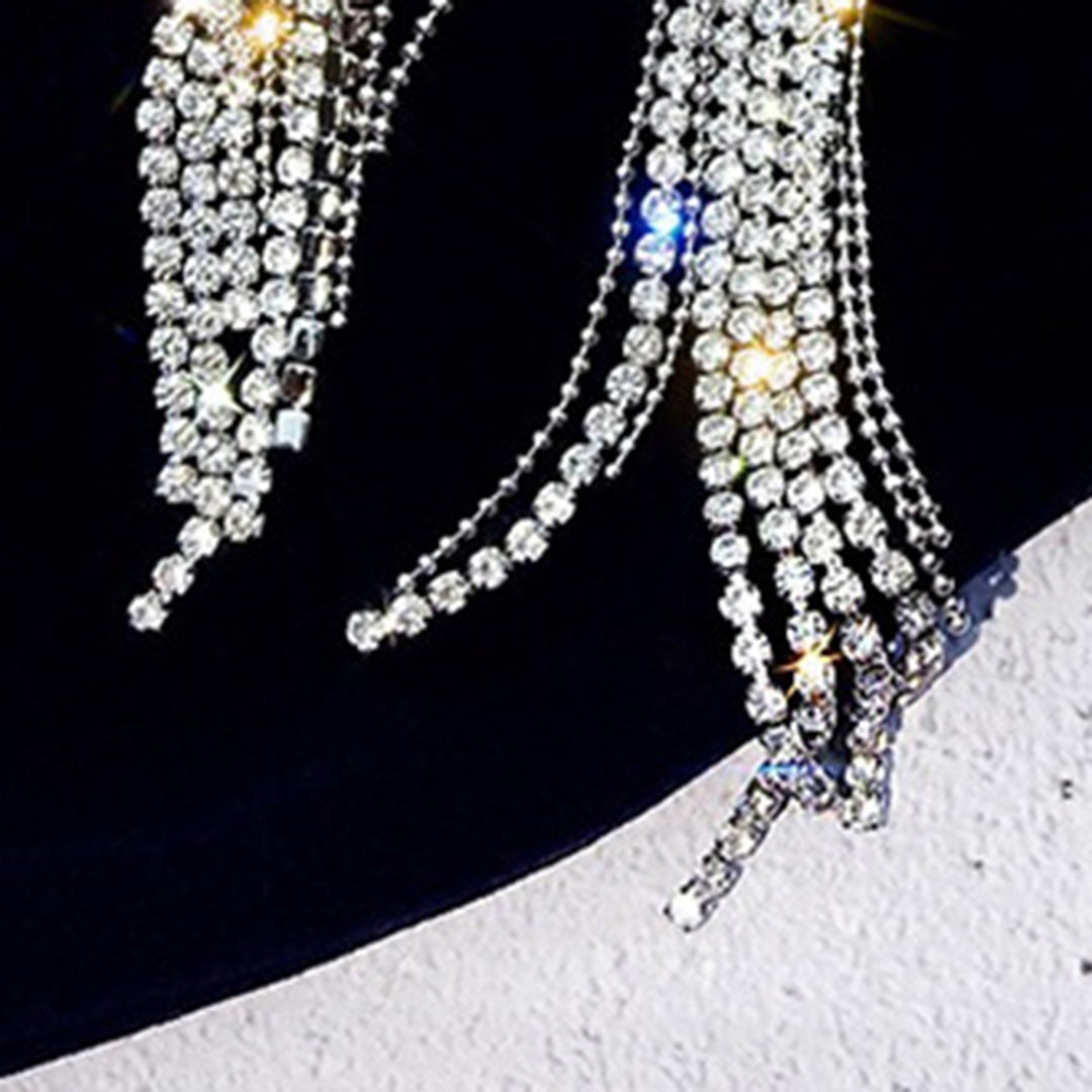 1 Pair Women Earrings Shiny Rhinestone Tassel All Match Dangle Earrings for Gift Image 11