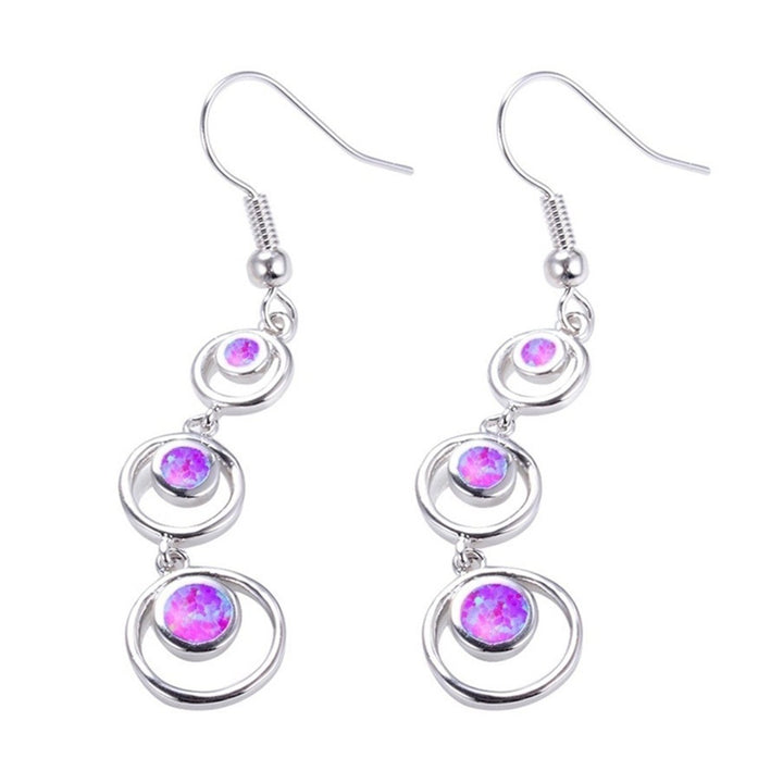 1 Pair Women Earrings Long Symmetric Round Hoop Eye-catching Dangle Earrings for Prom Image 1