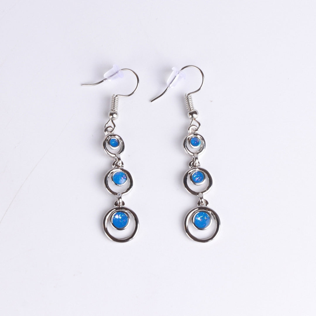 1 Pair Women Earrings Long Symmetric Round Hoop Eye-catching Dangle Earrings for Prom Image 10