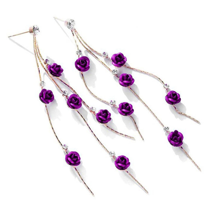 1 Pair Women Earrings Rose Shape Tassel Sweet Rhinestone Dangle Earrings for Gift Image 11