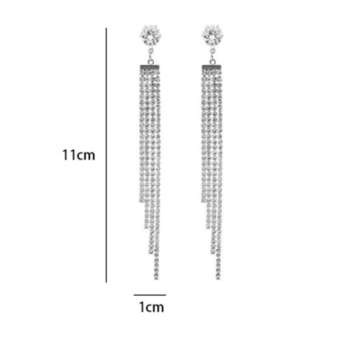 1 Pair Women Earrings Shiny Tassel Exquisite Rhinestone Long Dangle Earrings for Gift Image 6