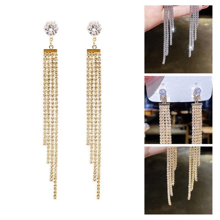 1 Pair Women Earrings Shiny Tassel Exquisite Rhinestone Long Dangle Earrings for Gift Image 7