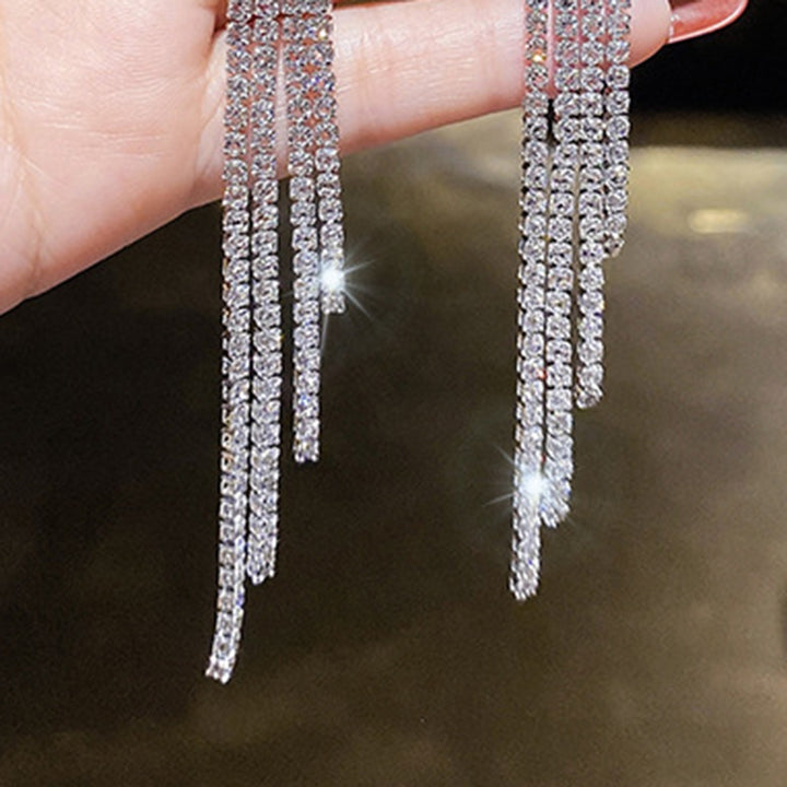 1 Pair Women Earrings Shiny Tassel Exquisite Rhinestone Long Dangle Earrings for Gift Image 8