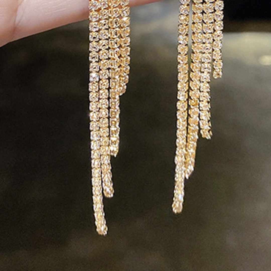 1 Pair Women Earrings Shiny Tassel Exquisite Rhinestone Long Dangle Earrings for Gift Image 9