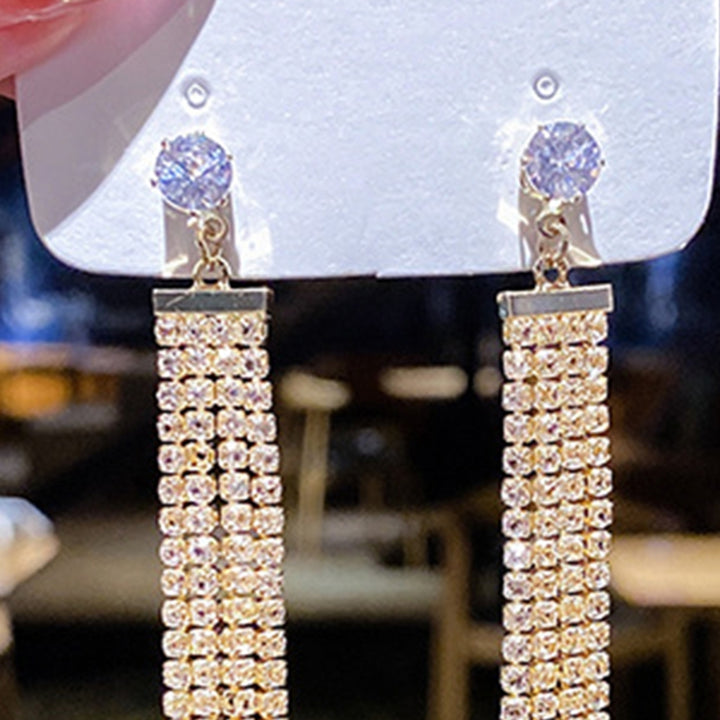 1 Pair Women Earrings Shiny Tassel Exquisite Rhinestone Long Dangle Earrings for Gift Image 10