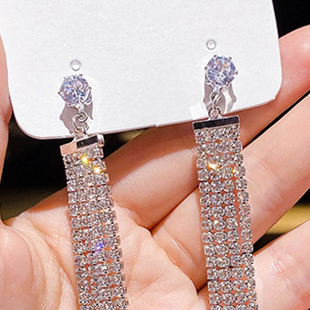 1 Pair Women Earrings Shiny Tassel Exquisite Rhinestone Long Dangle Earrings for Gift Image 11