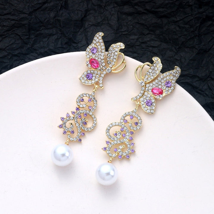 1 Pair Dangle Earrings Butterfly Rhinestones Jewelry Exaggerated Bright Luster Stud Earrings for Wedding Image 4