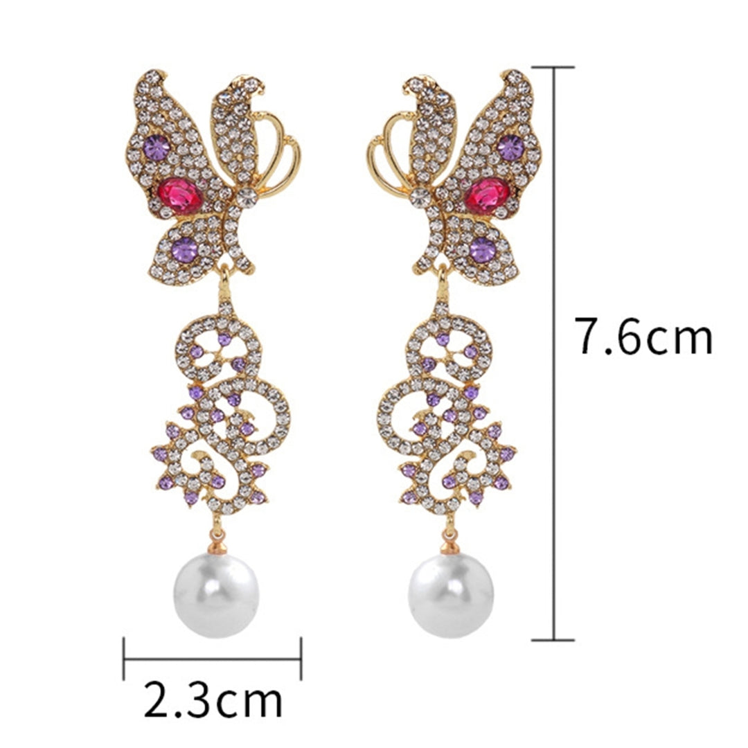 1 Pair Dangle Earrings Butterfly Rhinestones Jewelry Exaggerated Bright Luster Stud Earrings for Wedding Image 6