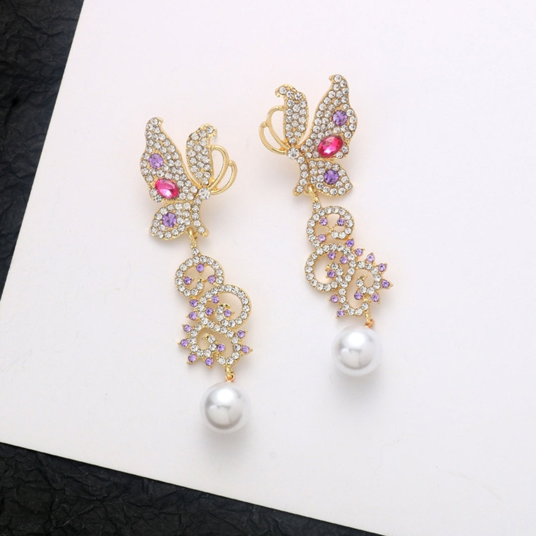 1 Pair Dangle Earrings Butterfly Rhinestones Jewelry Exaggerated Bright Luster Stud Earrings for Wedding Image 7