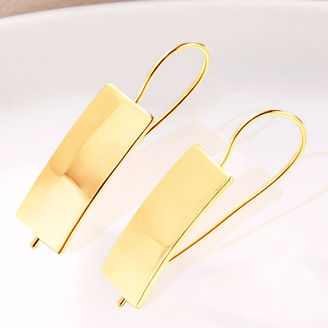 1 Pair Piercing Hook Earrings Simple Golden Rectangle Design Clip Earrings for Party Image 7