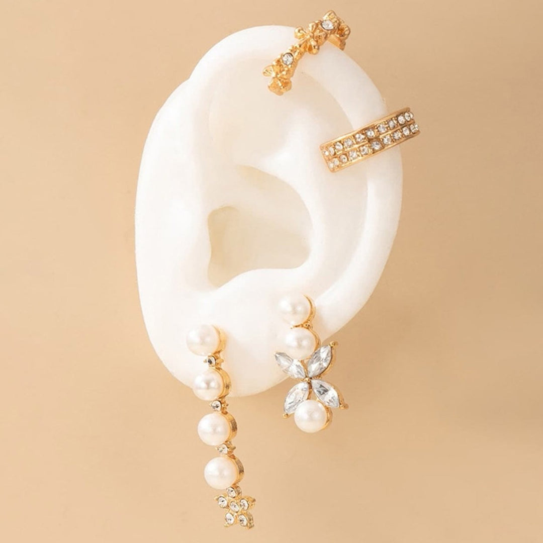4Pcs Women Ear Studs Flower Shape Rhinestones Jewelry Electroplating Sparkling Stud Earrings for Daily Wear Image 4