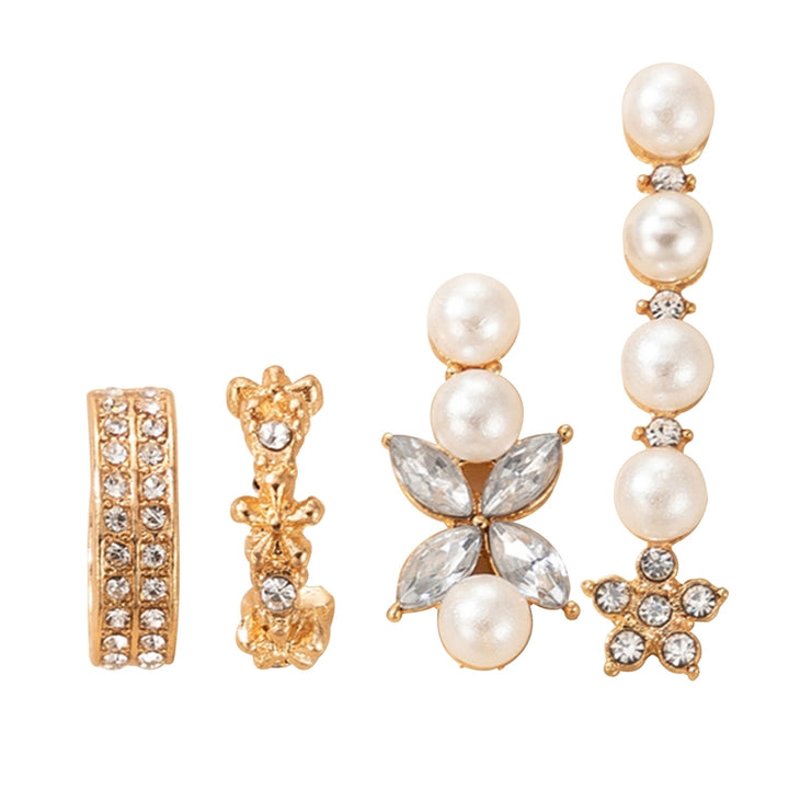 4Pcs Women Ear Studs Flower Shape Rhinestones Jewelry Electroplating Sparkling Stud Earrings for Daily Wear Image 4