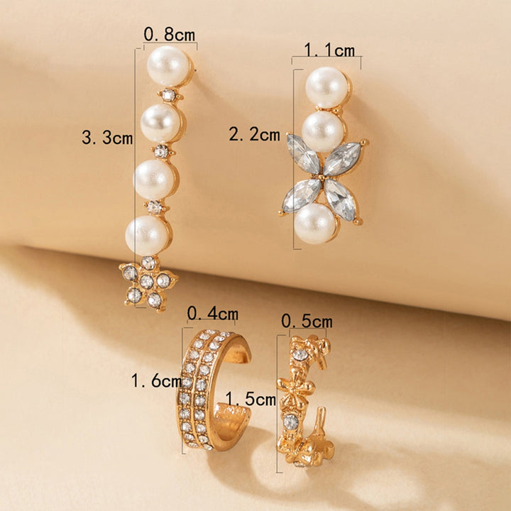 4Pcs Women Ear Studs Flower Shape Rhinestones Jewelry Electroplating Sparkling Stud Earrings for Daily Wear Image 6