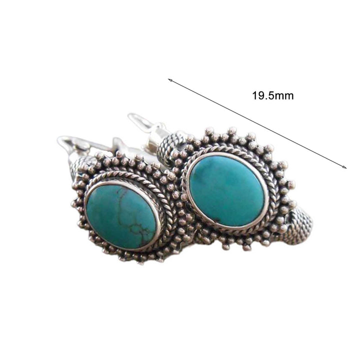 1 Pair Unique Carved Oval Piercing Hoop Earrings Blue Turquoise Bohemia Retro Earrings Jewelry Accessories Image 6
