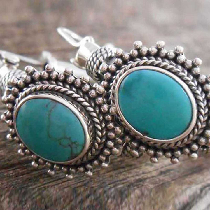 1 Pair Unique Carved Oval Piercing Hoop Earrings Blue Turquoise Bohemia Retro Earrings Jewelry Accessories Image 8