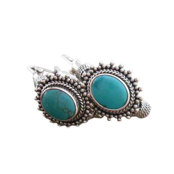 1 Pair Unique Carved Oval Piercing Hoop Earrings Blue Turquoise Bohemia Retro Earrings Jewelry Accessories Image 9