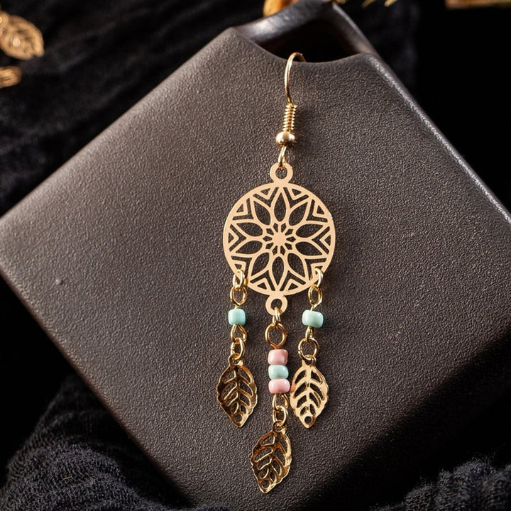 1 Pair Women Earrings Leaf Shape Tassel Beads Durable Lady Hook Earrings for Gift Image 3