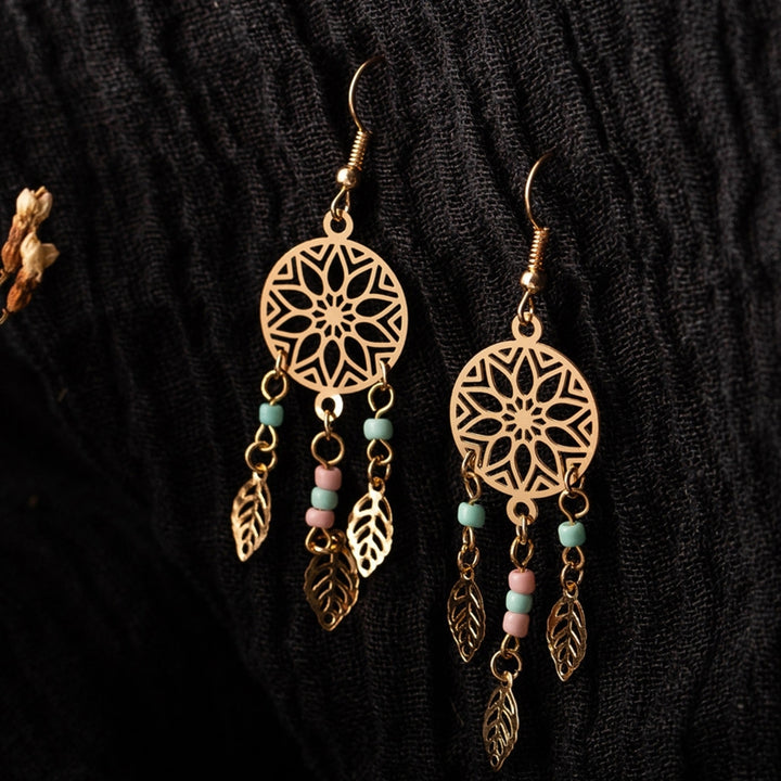1 Pair Women Earrings Leaf Shape Tassel Beads Durable Lady Hook Earrings for Gift Image 4