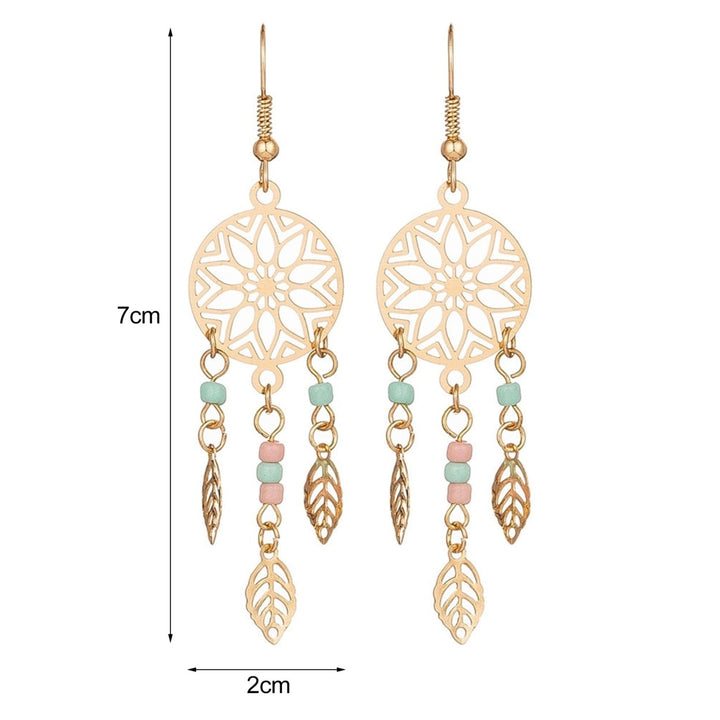 1 Pair Women Earrings Leaf Shape Tassel Beads Durable Lady Hook Earrings for Gift Image 6