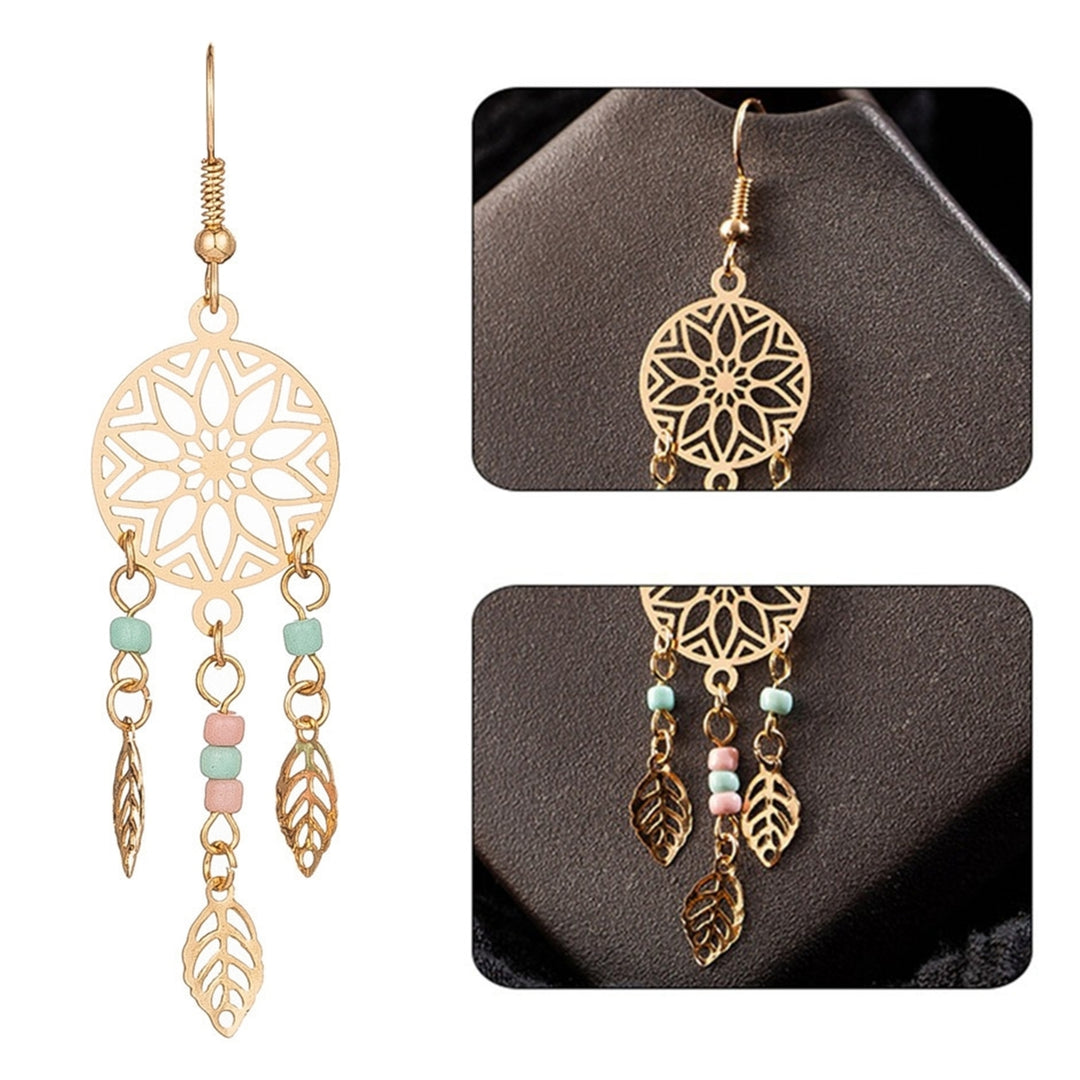 1 Pair Women Earrings Leaf Shape Tassel Beads Durable Lady Hook Earrings for Gift Image 7