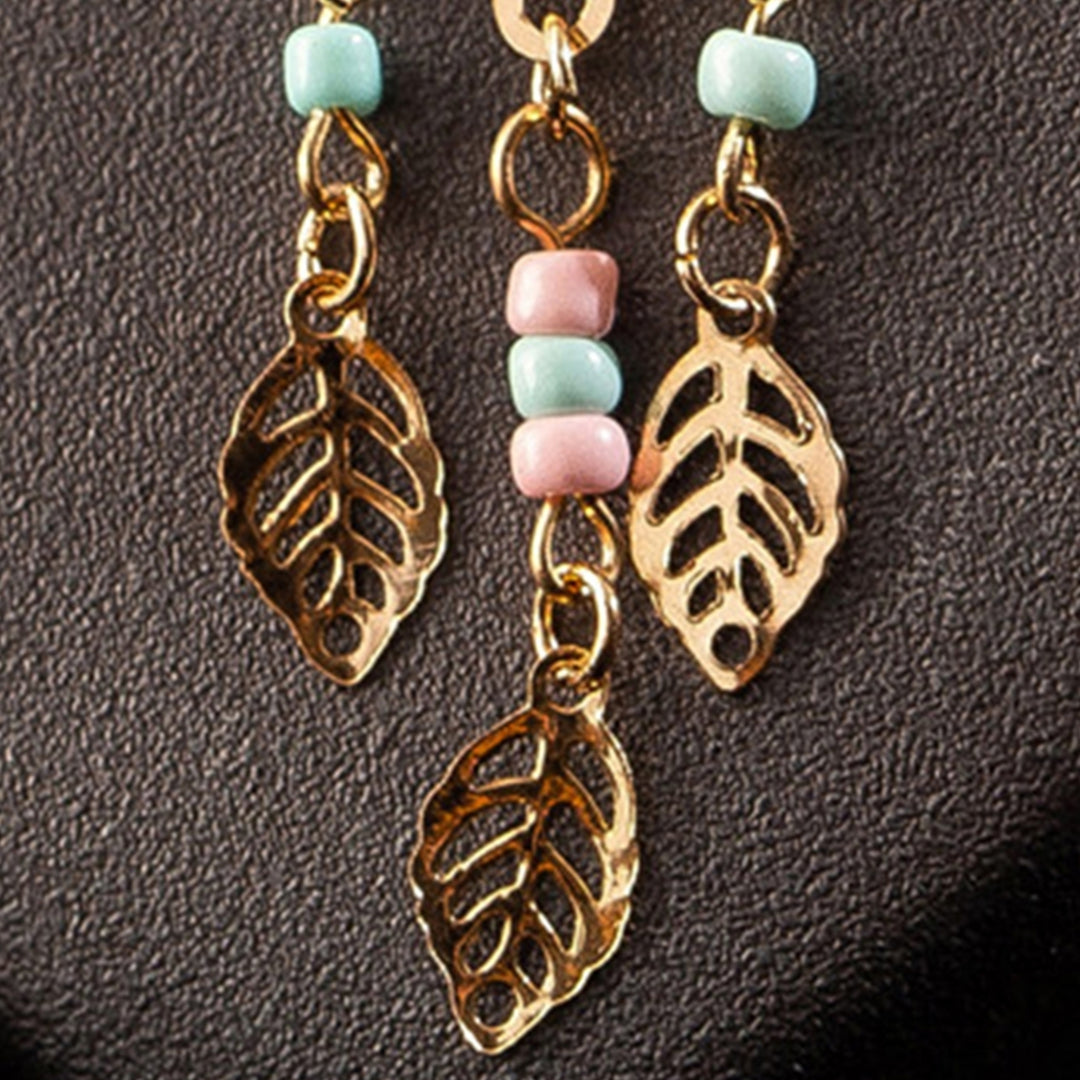 1 Pair Women Earrings Leaf Shape Tassel Beads Durable Lady Hook Earrings for Gift Image 8