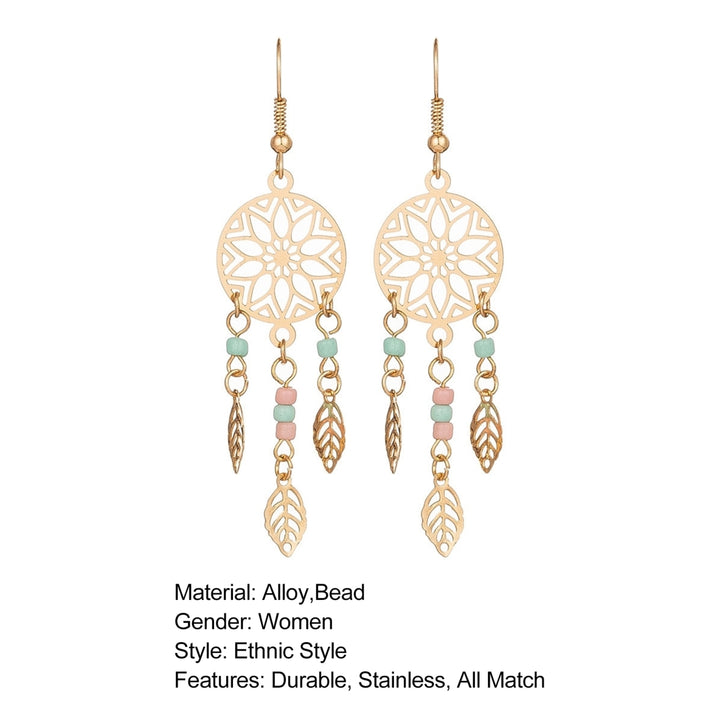 1 Pair Women Earrings Leaf Shape Tassel Beads Durable Lady Hook Earrings for Gift Image 11