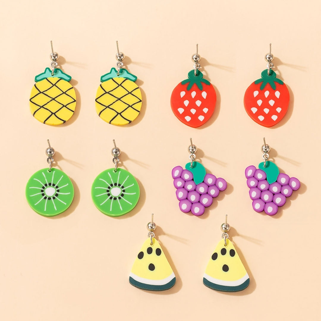 5 Pairs Dangle Earrings Cute Fruit Shape Polymer Clay Durable Lady Drop Earrings for Dating Image 1