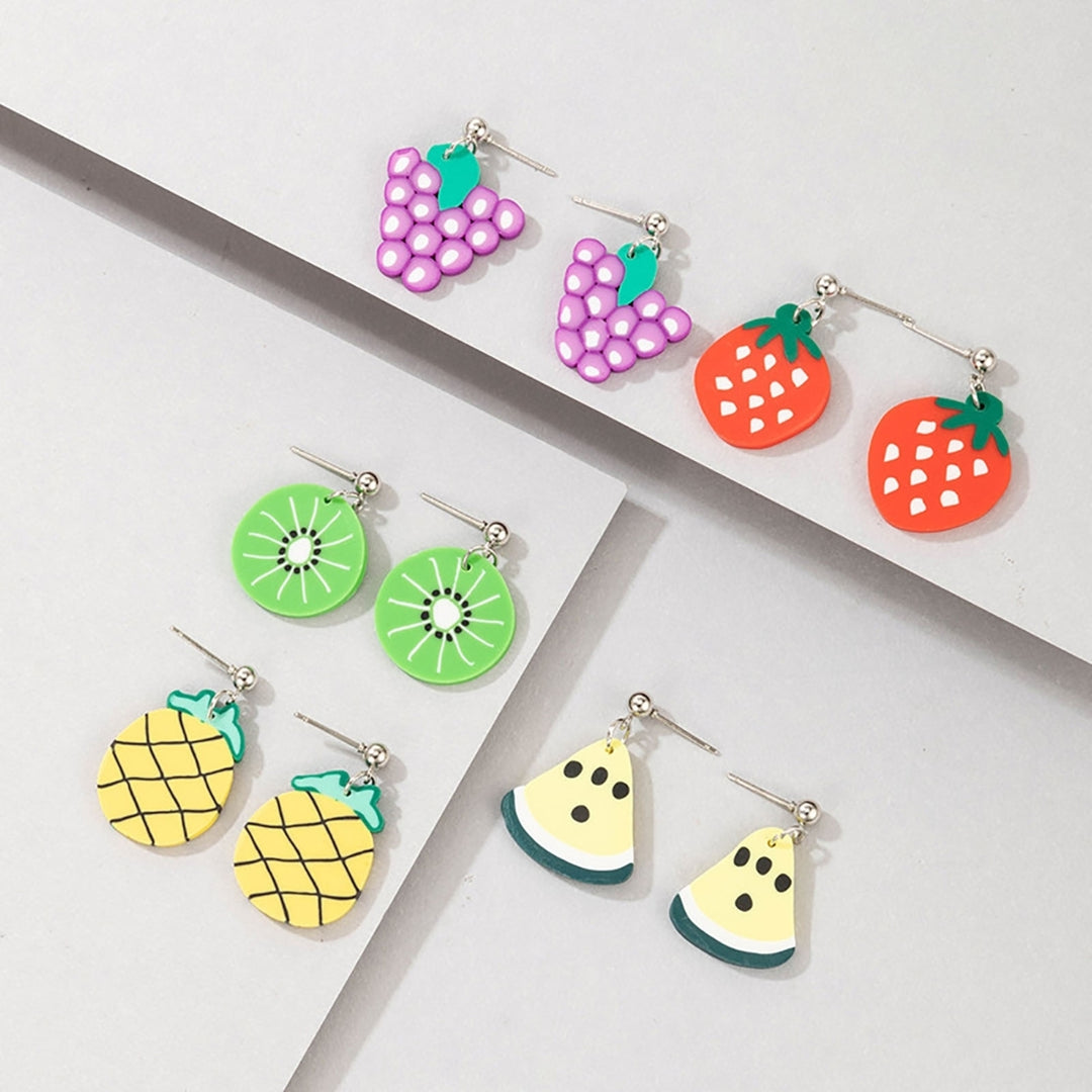 5 Pairs Dangle Earrings Cute Fruit Shape Polymer Clay Durable Lady Drop Earrings for Dating Image 3