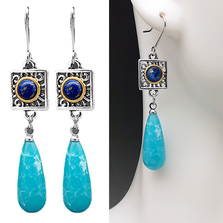 Women Earrings Faux Turquoise Water Drop Shape All Match Long Dangle Earrings for Gift Image 1