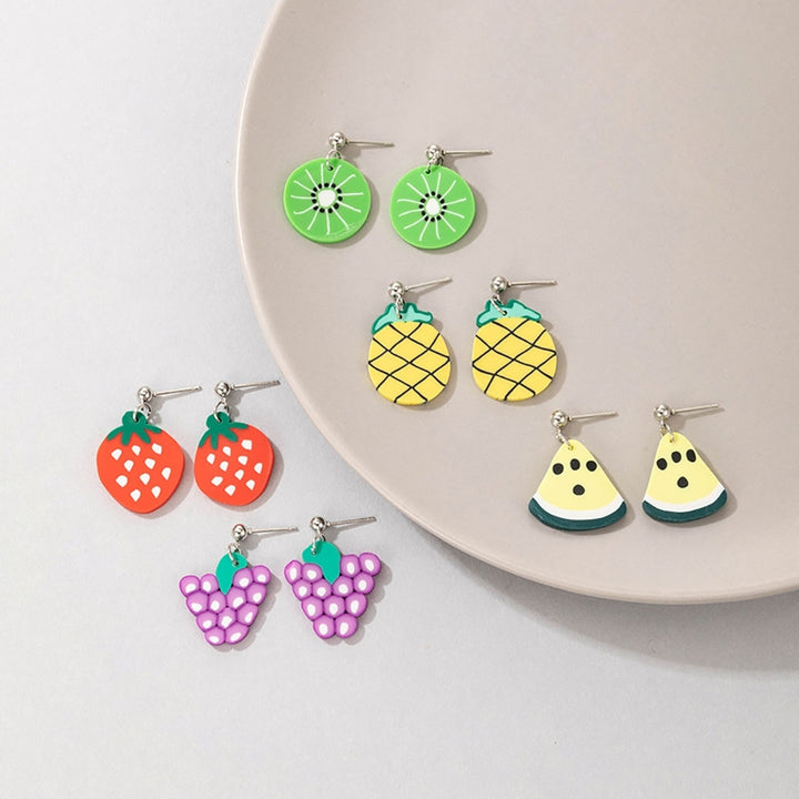 5 Pairs Dangle Earrings Cute Fruit Shape Polymer Clay Durable Lady Drop Earrings for Dating Image 4