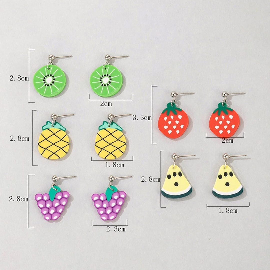 5 Pairs Dangle Earrings Cute Fruit Shape Polymer Clay Durable Lady Drop Earrings for Dating Image 6