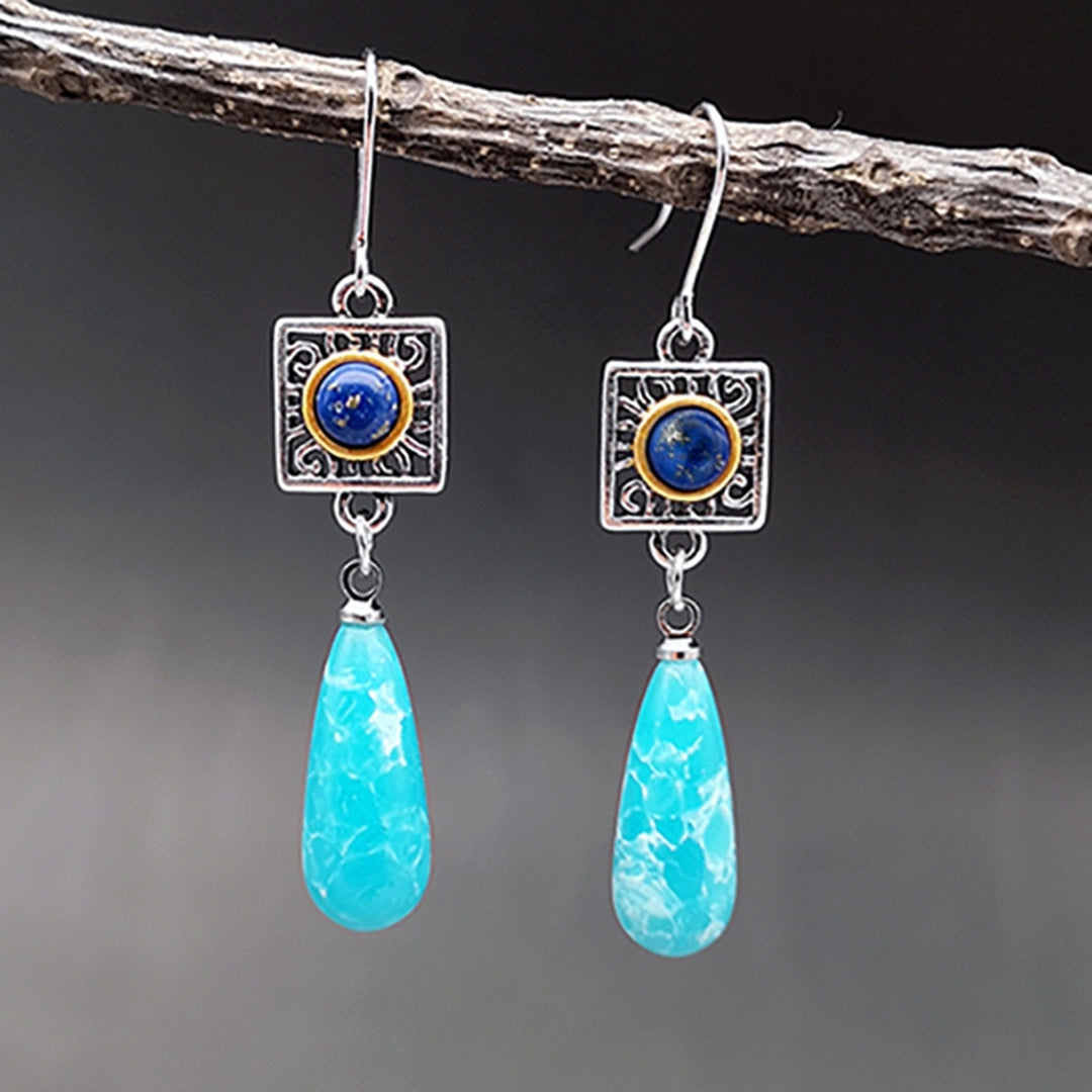 Women Earrings Faux Turquoise Water Drop Shape All Match Long Dangle Earrings for Gift Image 3