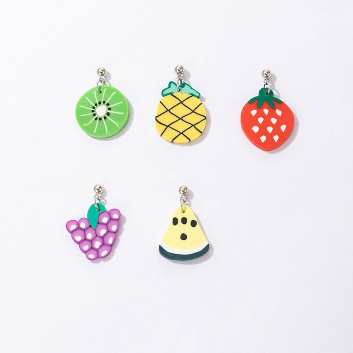 5 Pairs Dangle Earrings Cute Fruit Shape Polymer Clay Durable Lady Drop Earrings for Dating Image 7
