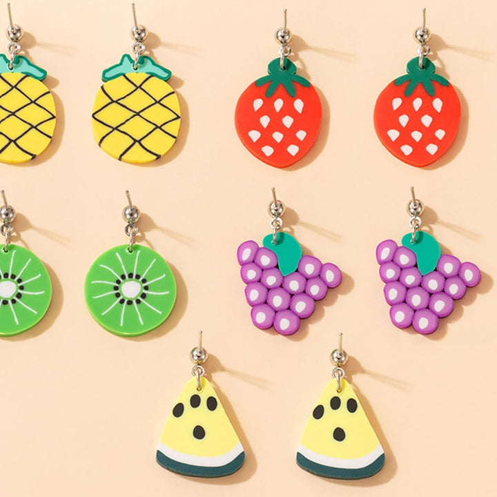 5 Pairs Dangle Earrings Cute Fruit Shape Polymer Clay Durable Lady Drop Earrings for Dating Image 8