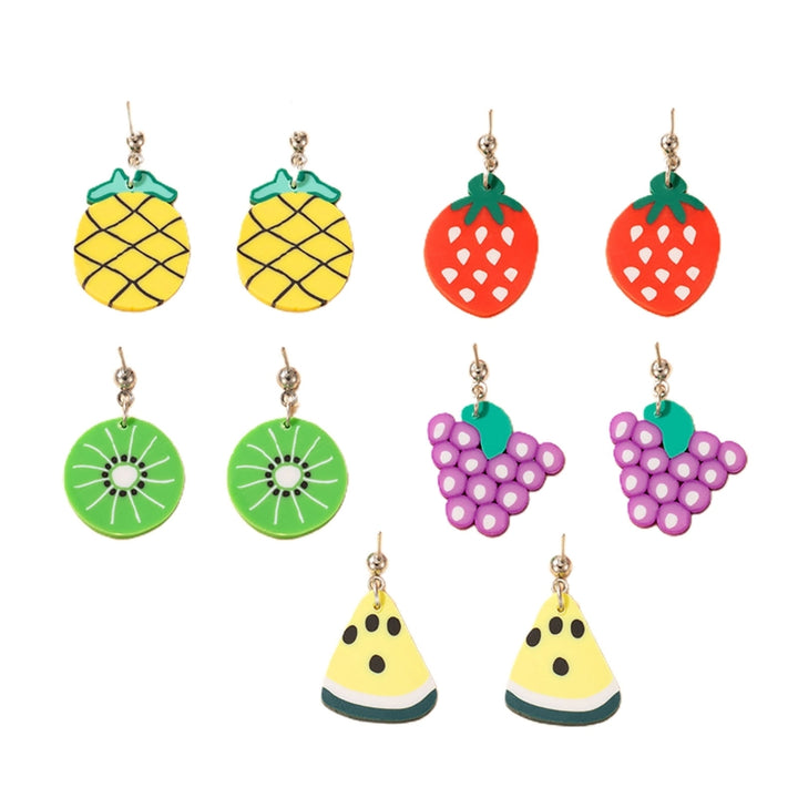 5 Pairs Dangle Earrings Cute Fruit Shape Polymer Clay Durable Lady Drop Earrings for Dating Image 9