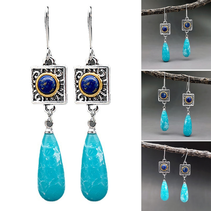 Women Earrings Faux Turquoise Water Drop Shape All Match Long Dangle Earrings for Gift Image 4