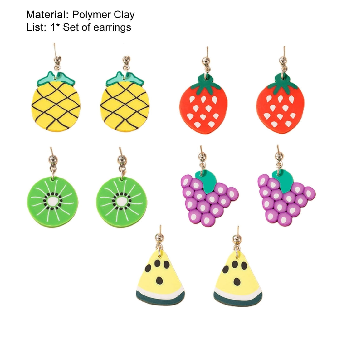5 Pairs Dangle Earrings Cute Fruit Shape Polymer Clay Durable Lady Drop Earrings for Dating Image 11